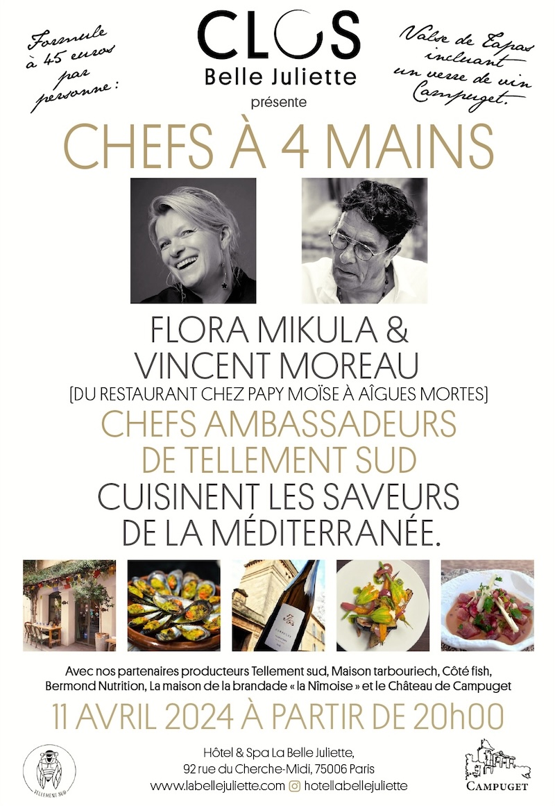 Une soirée gourmande - Chefs à 4 mains - au Clos Belle Juliette le 11 avril 2024